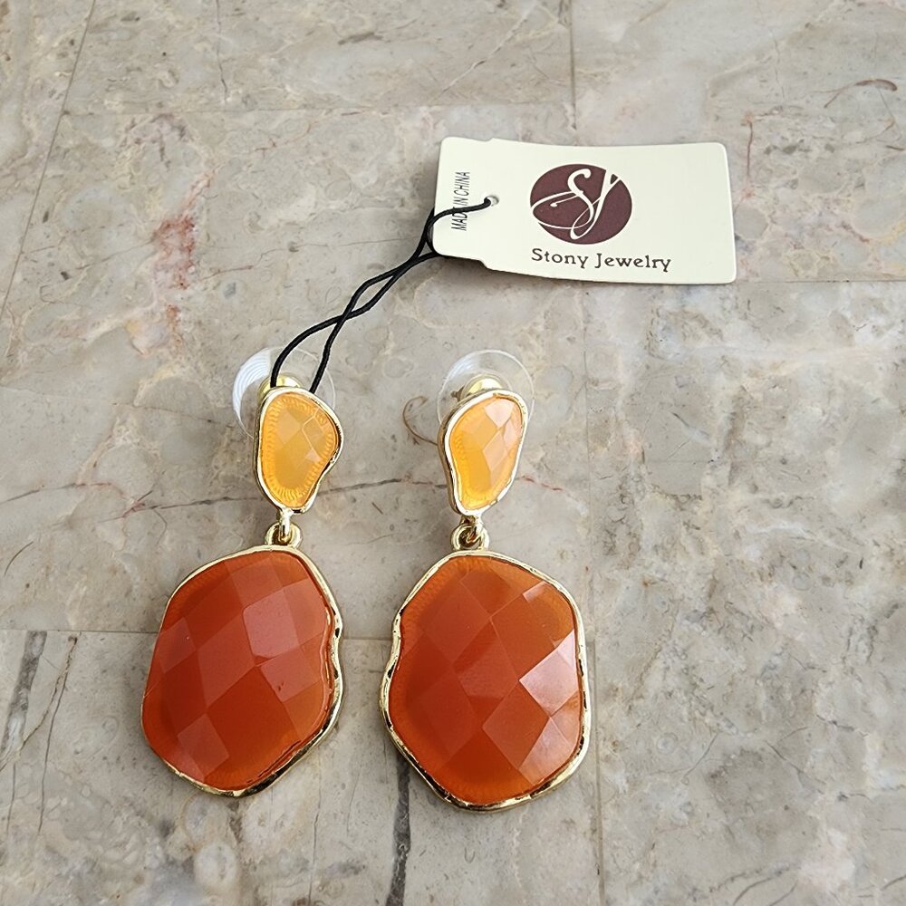 Stony Peach and Orange Drop Earrings